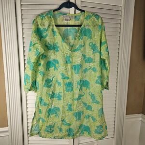 Gretchen Scott Womens‎ Elephant Print Tunic Swim Cover Up Large